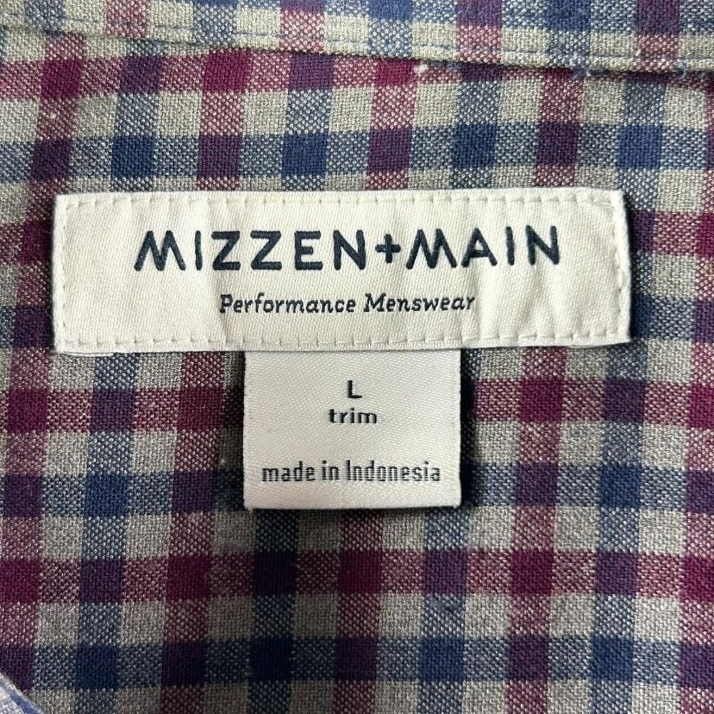 Mizzen + Main Leeward Trim Fit Performance Shirt Mens Large Garnet Gingham Dress - Picture 4 of 10